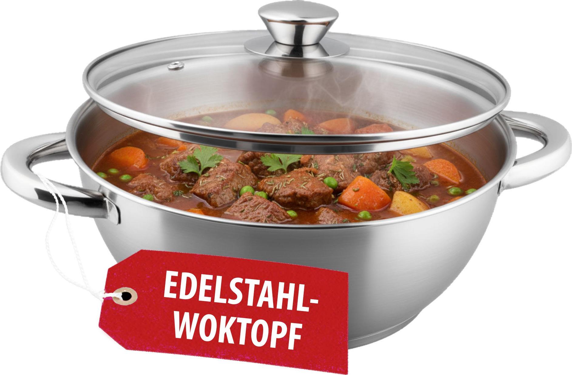 Wok Topf MagicHome Chloe, 26 cm, 5 Lit., mit Glasdeckel, Edelstahl