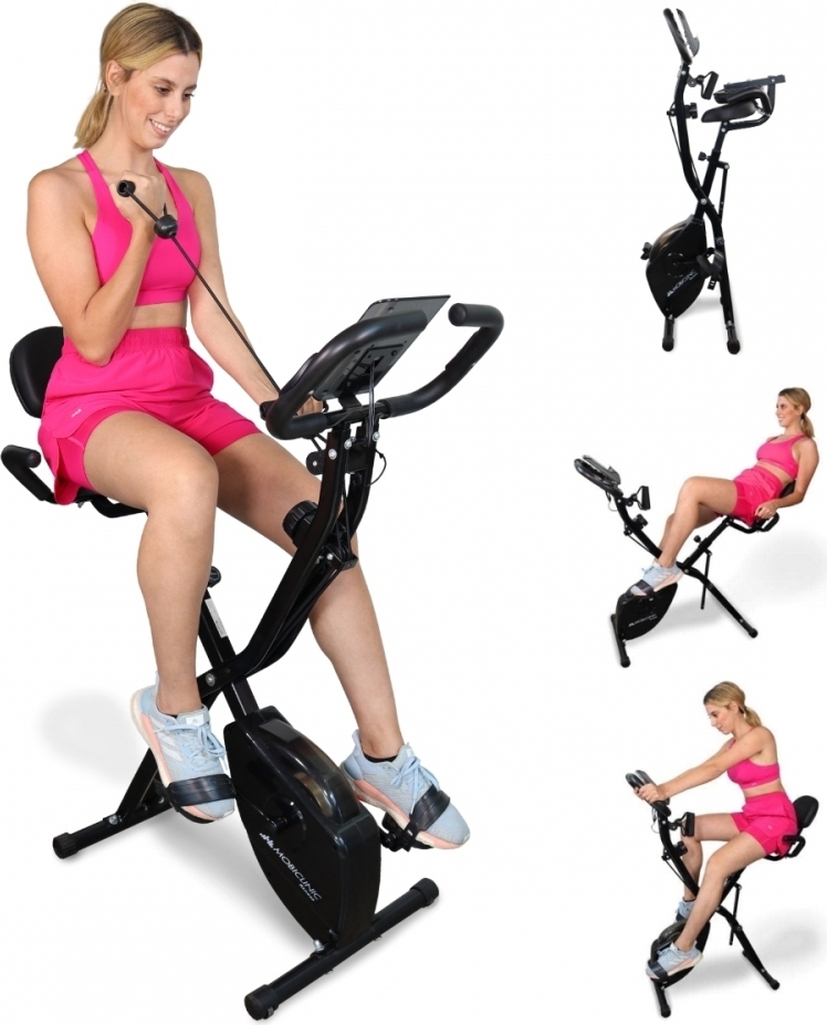 Mobiclinic® Fitness, skladací bicykel + odporové pásy, 2 v 1, Everest, 8 úrovní, do 100 kg, LCD displej, monitor srdcového tepu, nastaviteľné sedadlo
