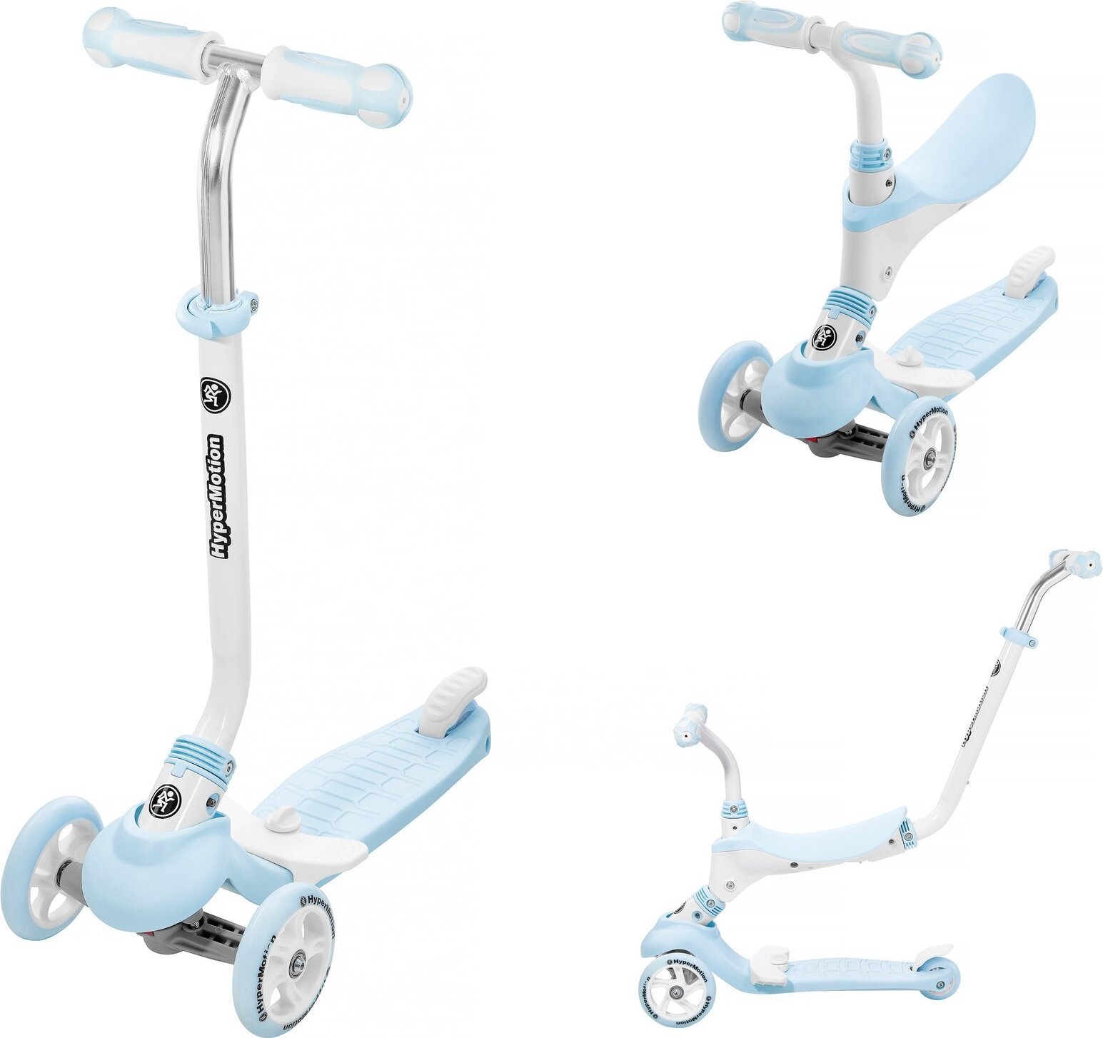HyperMotion 5-in-1 Kinderroller mit Schiebefunktion und Gummirädern, blau