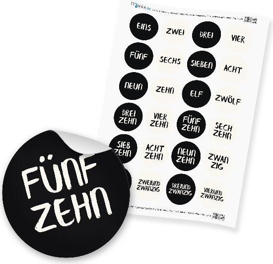 itenga Zahlensticker Z23 Adventskalenderzahlen 1-24 Zahlen geschrieben / Schwarz Weiß