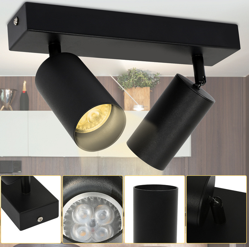 Hengda LED Spotleuchte schwenkbar Wandleuchte Deckenleuchte für Wohnzimmer, Küche, Esszimmer Einzelkopfstrahler 2x GU10 Fassung RL-HG7375-1-HDb