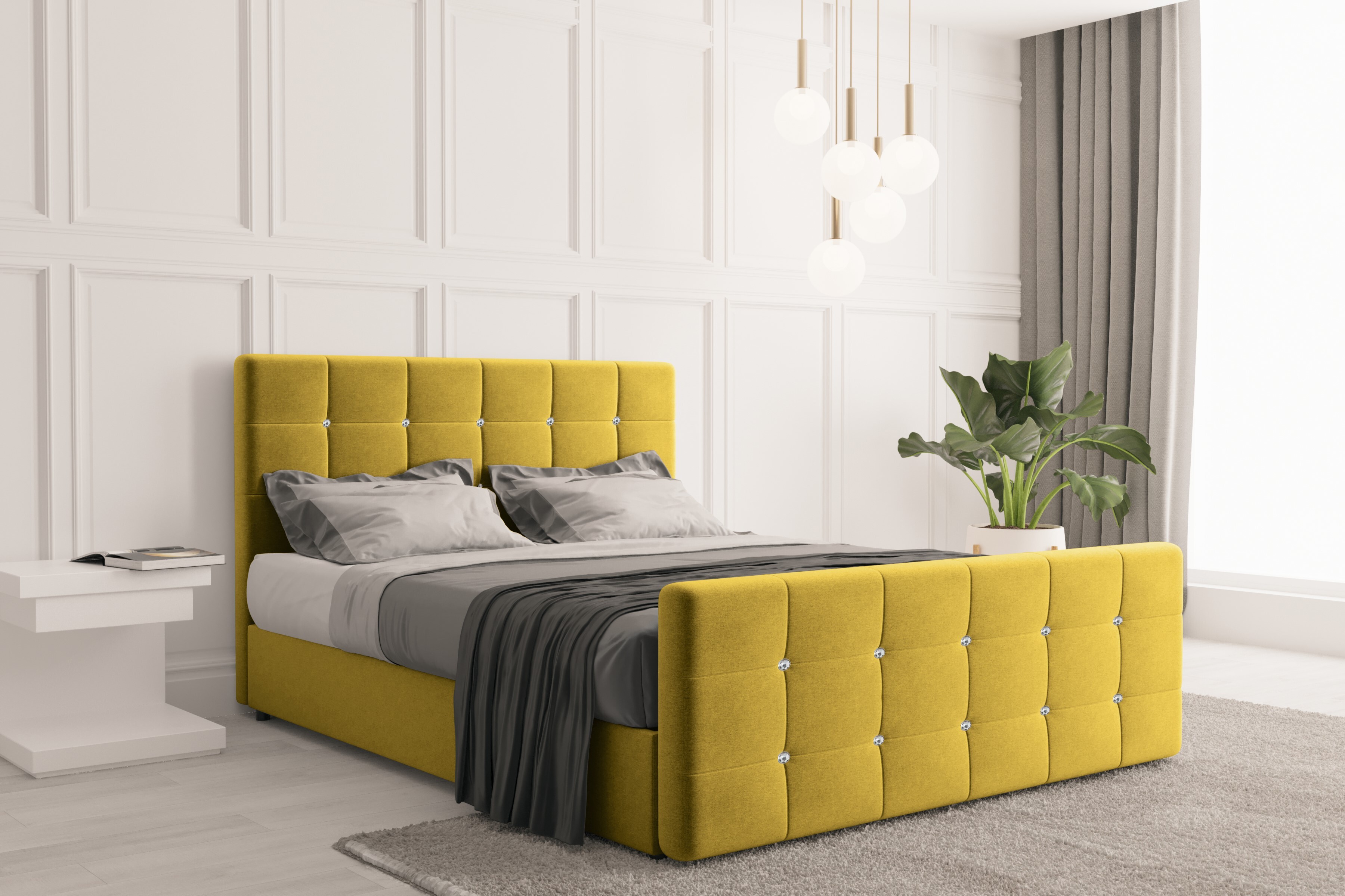 Kaiser Möbel skriňová posteľ s podnožou a matracom 180 cm x 200 cm, spálňová posteľ ROMA žltá + topper