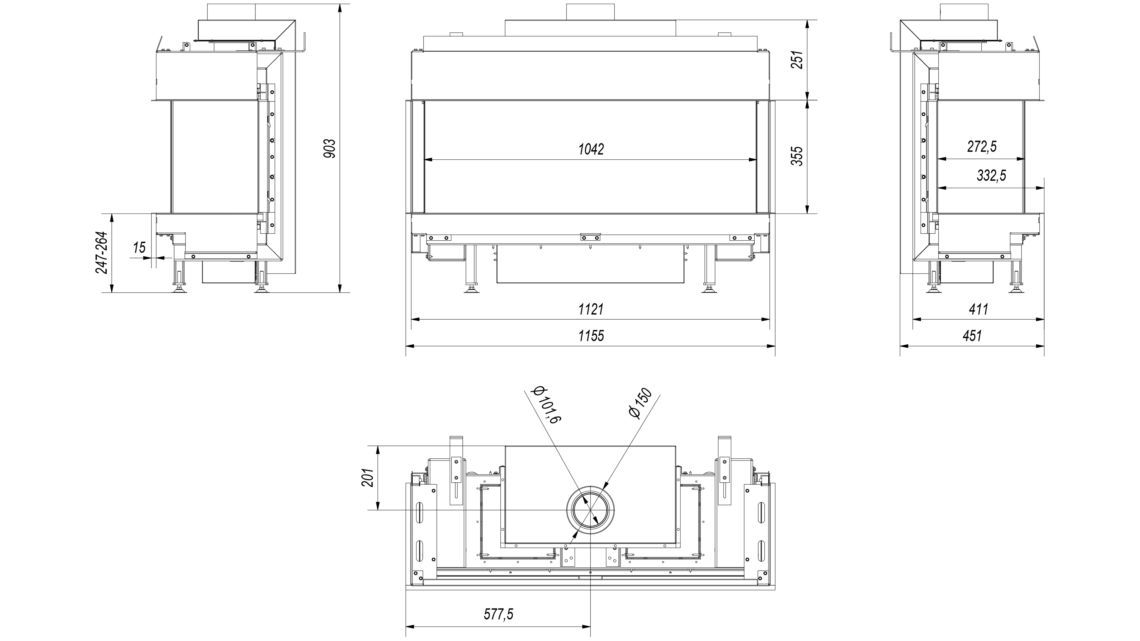 Plynový krb KRATKI LEO 100 Triple Glazing zemný plyn ∅ 100/150 9 kW