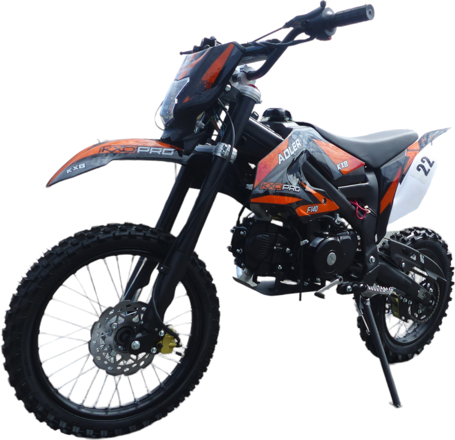 140cc Dirtbike Cross Bike Pitbike KXD 612 E-Start 17/14 Zoll Lichtmaske Orange