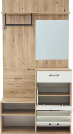 Gotagee Garderoben-Set 100x38.5x190 cm Spiegel Schuhbank 1 Schublade 2 Schraenken Flurschrank Weiss Holzfarbe Kastenmoebel-Sets Flurschrank Haengeschrankregal Schrank-N625P298568569Z