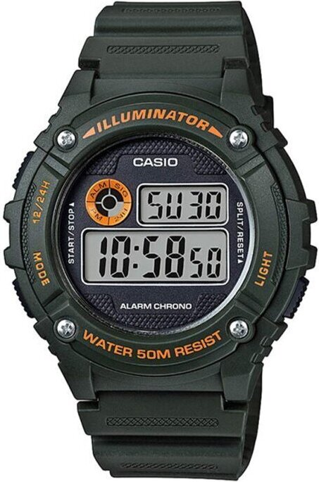 Herren Sportuhr CASIO W-216H-3B Digital Grün Quarz WR50 Stoppuhr Alarm Beleuchtung +Box