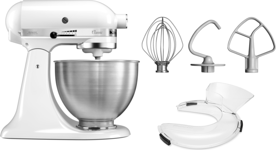 Kuchynský robot KitchenAid 4,3 l 5K45SS Classic set 1 + ochrana proti striekajúcej vode, farba:biela
