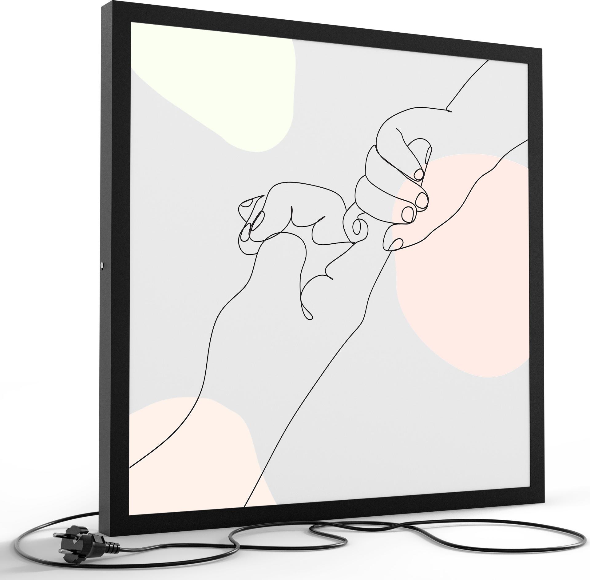 DEQORI LED-Bild & Lampe 60x60 cm Schwarz 'Zarte Verbindung' Leuchtbild LED Leuchte LW-60-60-B-5358-UV