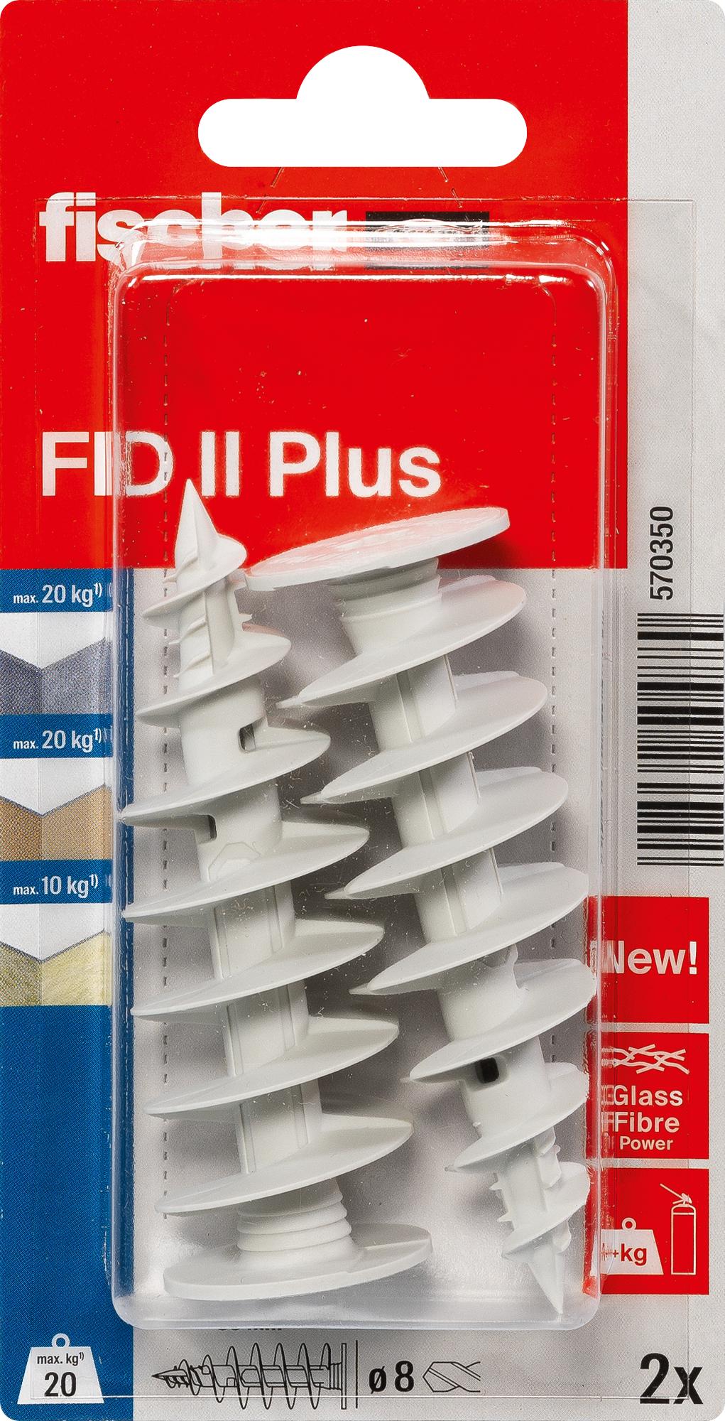 fischer Dämmstoffdübel FID II Plus, Dübel aus Kunststoff zur Befestigung von mittelschweren Gegenständen in Dämmstoffen, universeller Einsatz, ohne Vorbohren, 2 Stück 570350