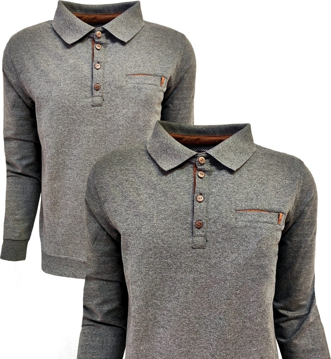 anagre Polo Shirt Langarm Baumwolle Herrenpolo Männerpolo Grey M 19805