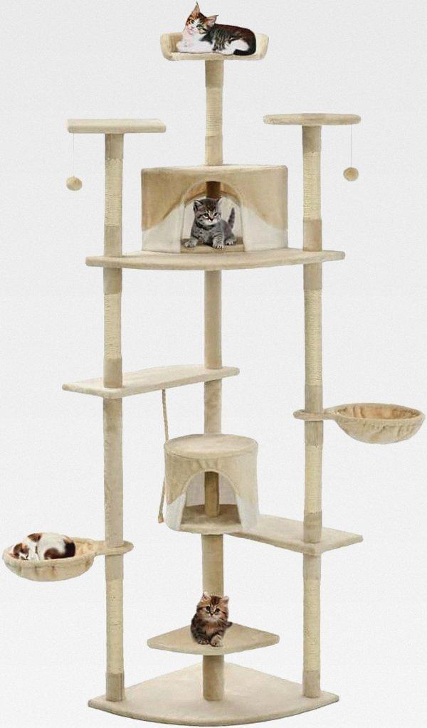 Katzen-Kratzbaum Sisal 203 cm Beige und Weiß Katzenmöbel für kleine und große Katzen