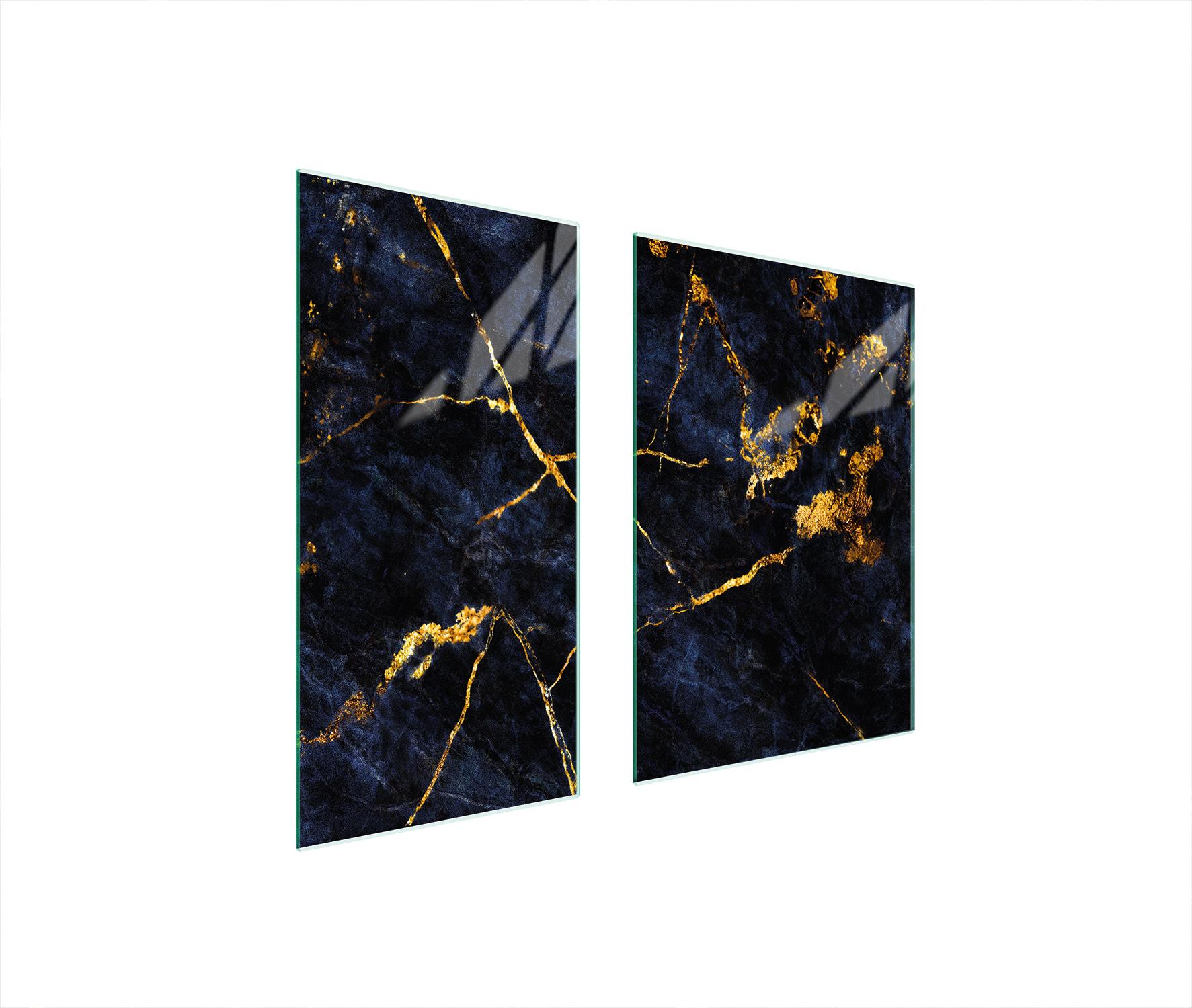 TMK ArtDeko Herdabdeckplatten 2 teilig 75x52 Ceranfeld Abdeckung Glas Schneidebrett Marmor Golden
