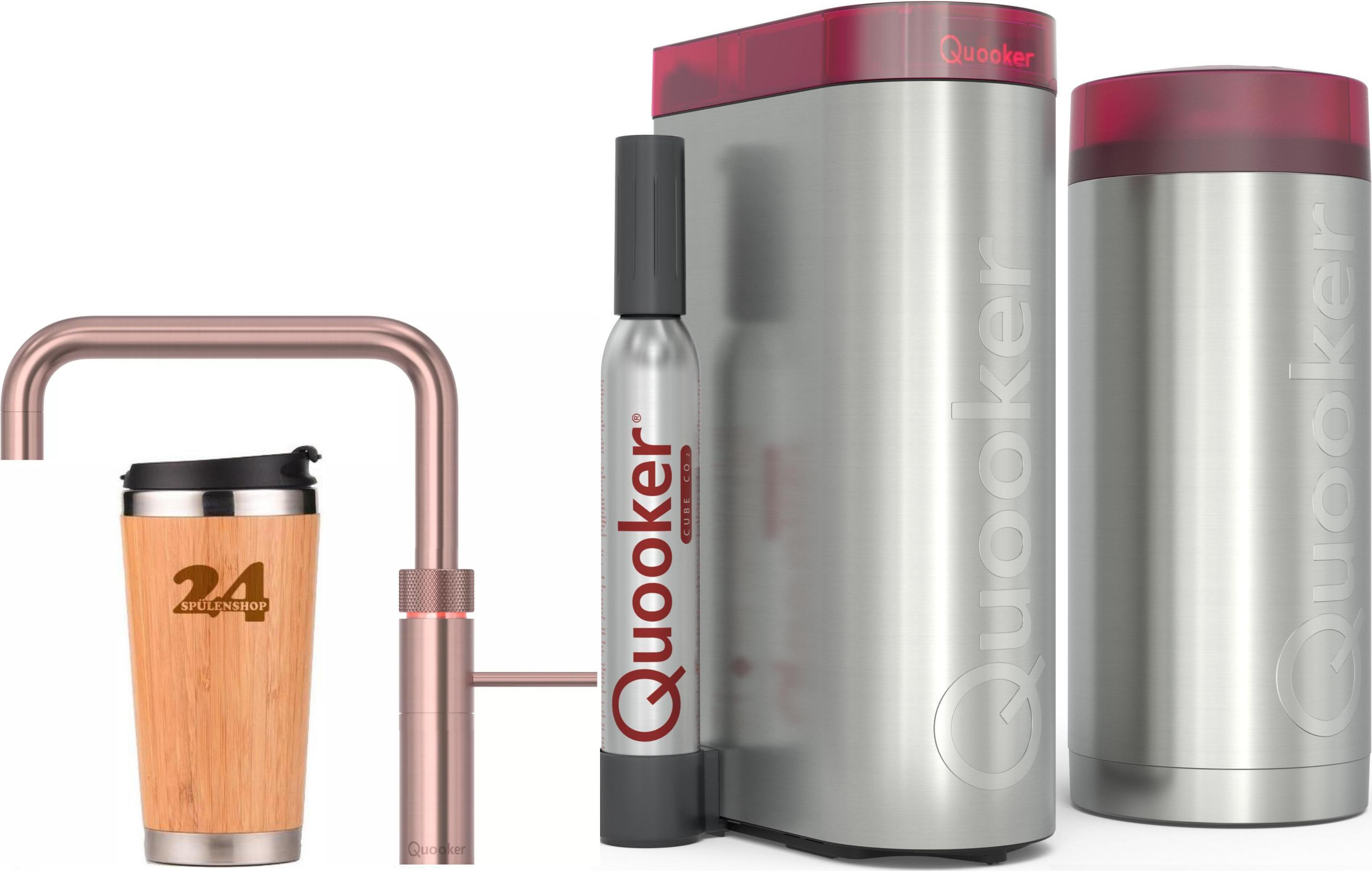 "QUOOKER FUSION SQUARE Festauslauf Kupfer Rose PVD COMBI+ B mit CUBE 2 Der Wasserhahn, der alles kann! (22+FSRCOCUBE)" (2-St) 100°C Kochendwasserhahn