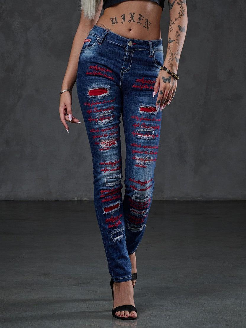 Cipo & Baxx WD478 Damen Slim-Fit-Jeans mit farbig hinterlegten Cut-Outs