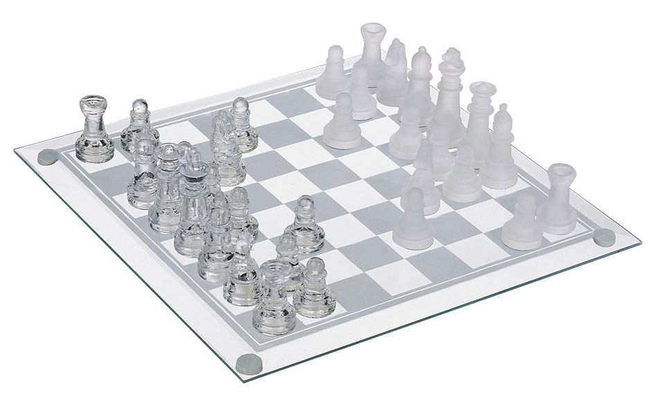 GROßES GESCHENK Glas Schach Spiel Set Glas Bord Matt Schach Stück 25cm 20cm