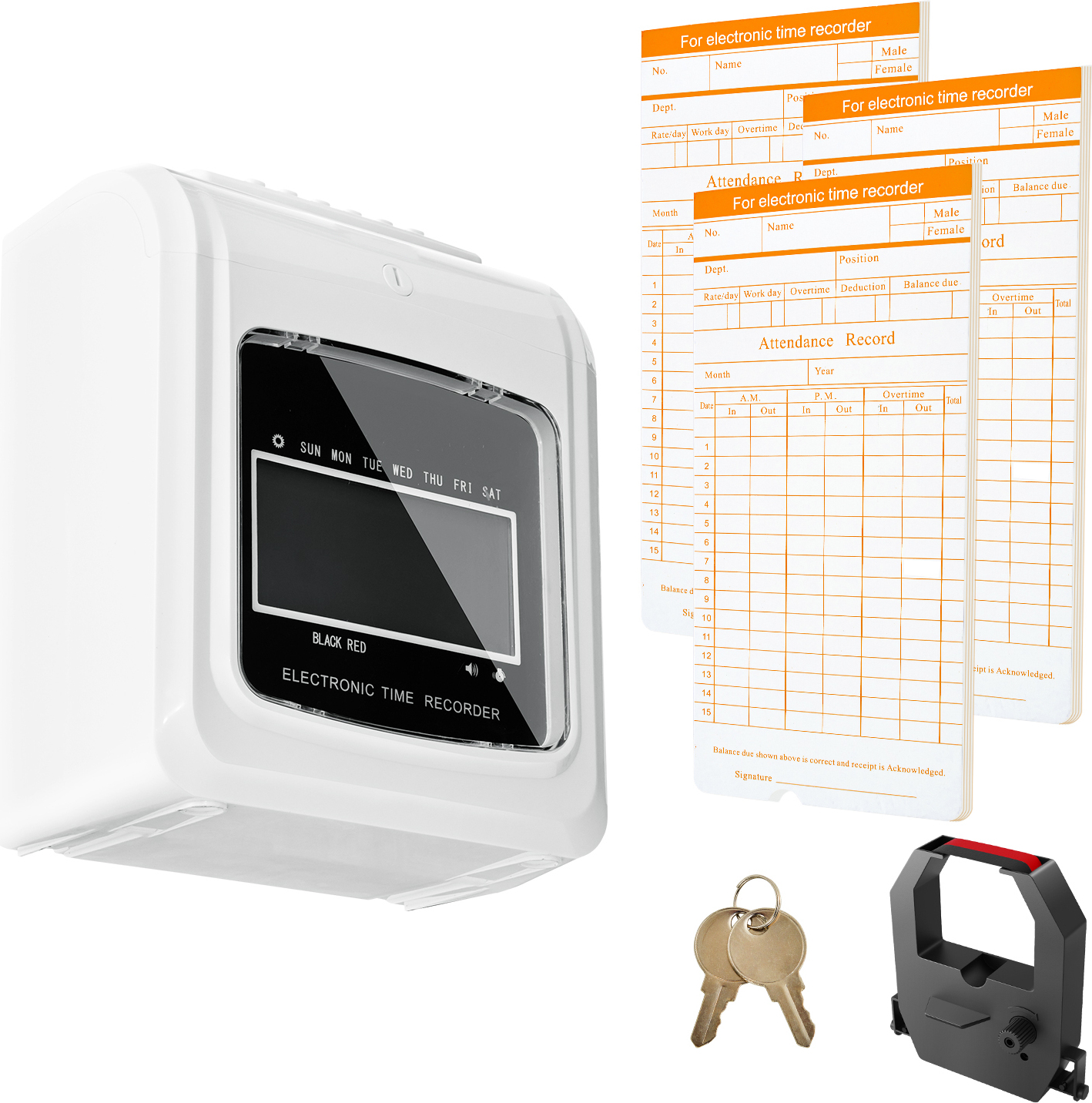SucceBuy Zeiterfassungsuhr, Anwesenheitsrekorder mit 102 Karten, Ausweisband, automatischer Ausrichtung, 6 Stempelungen/Tag, 3 Teams, für die Zeiterfassung der Mitarbeiter im Büro LY-258