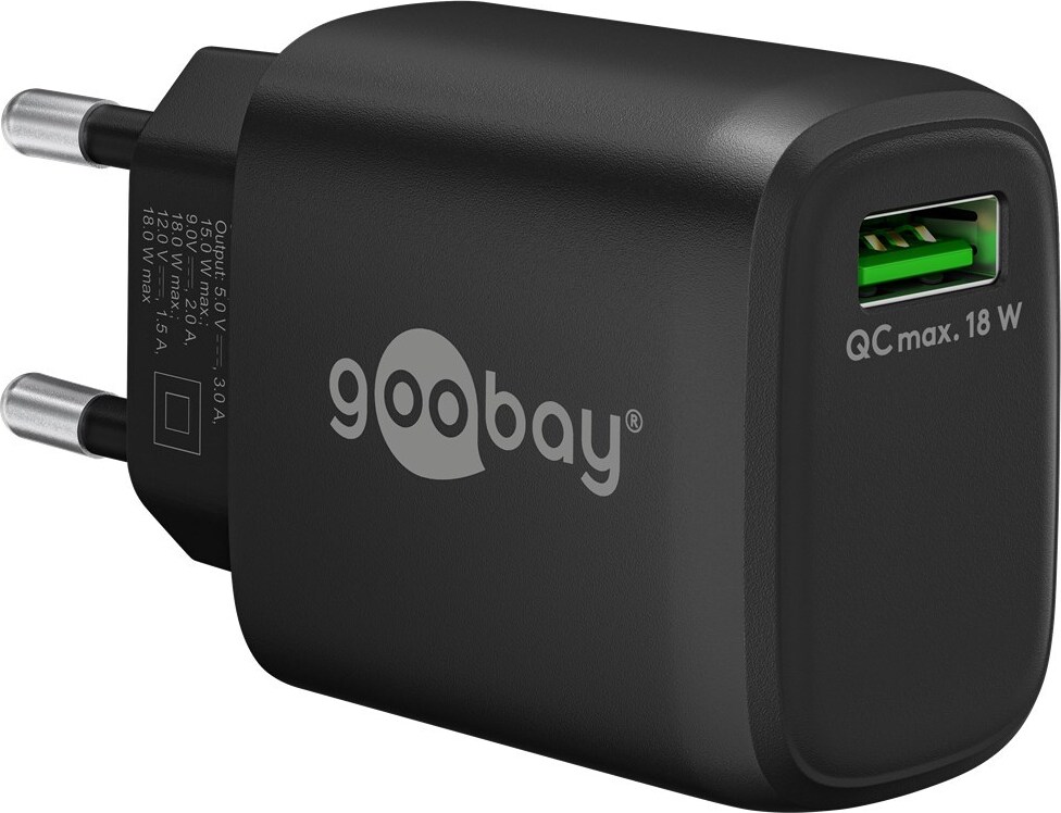 Rýchlonabíjačka USB-A QC (18 W) čierna