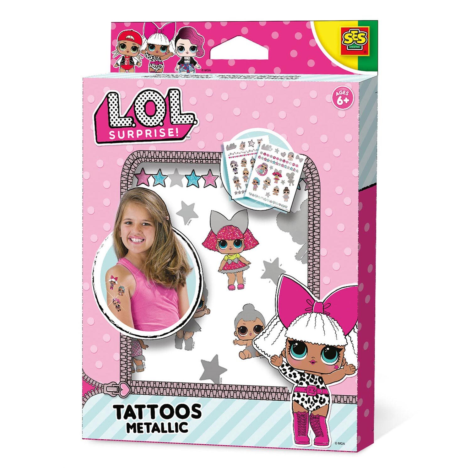 SES Creative L.O.L. 14192 Metallische Tattoos, Temporäre Kindertattoos, Tattoo-Set für Kinder, 6 Jahr(e), Mehrfarbig