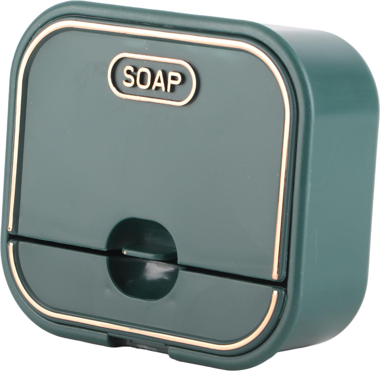 Cocosity Home Seifenkiste Nicht perforiert Wand montiert Draining Seifenkiste Flip Cover Badezimmer Seifenkiste Dunkelgrün