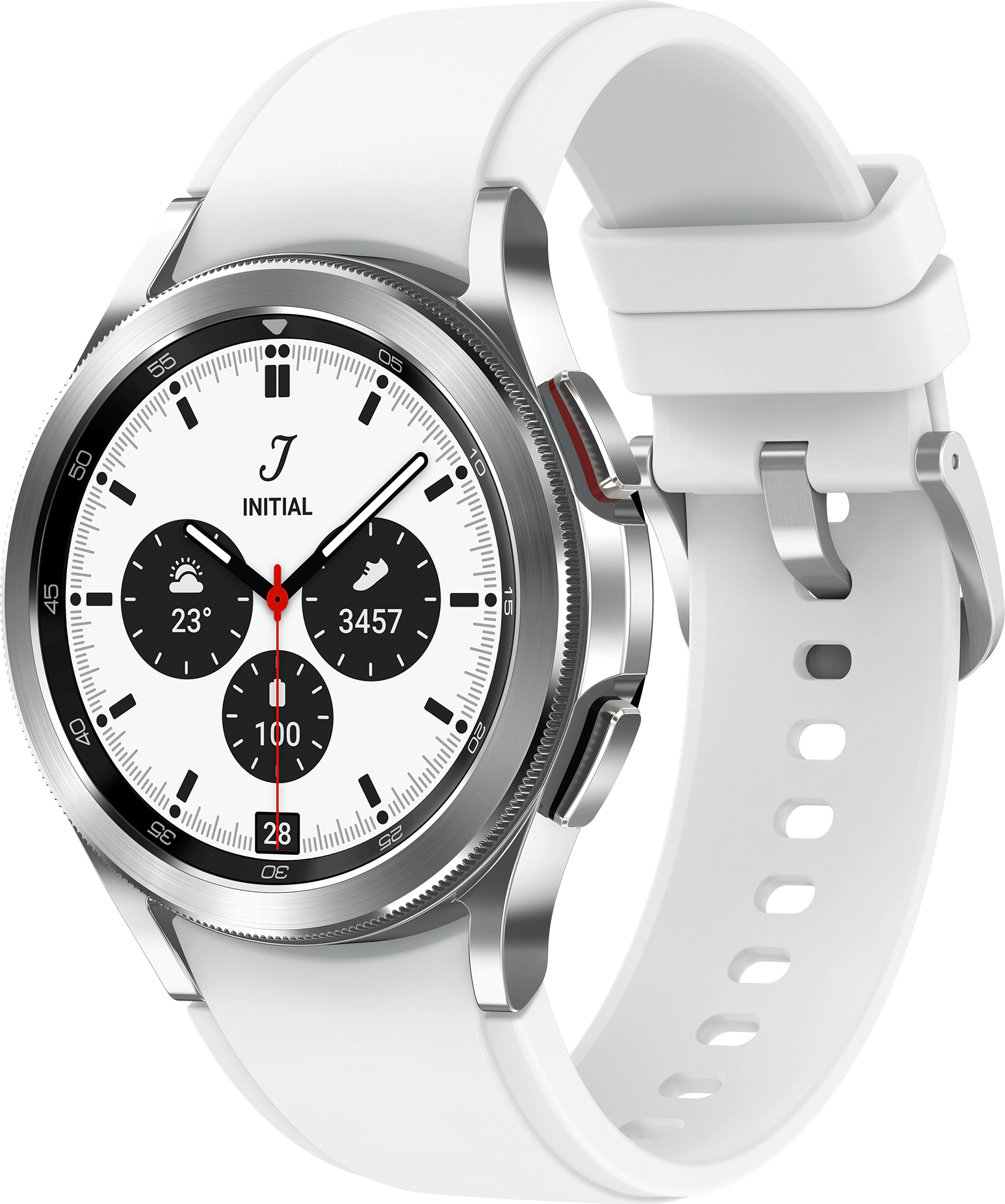 Samsung Galaxy Watch4 Classic - 42 mm - silber - intelligente Uhr mit Ridge Sport Band - Flouroelastomer - weiß - Anzeige 3.04 cm (1.2")