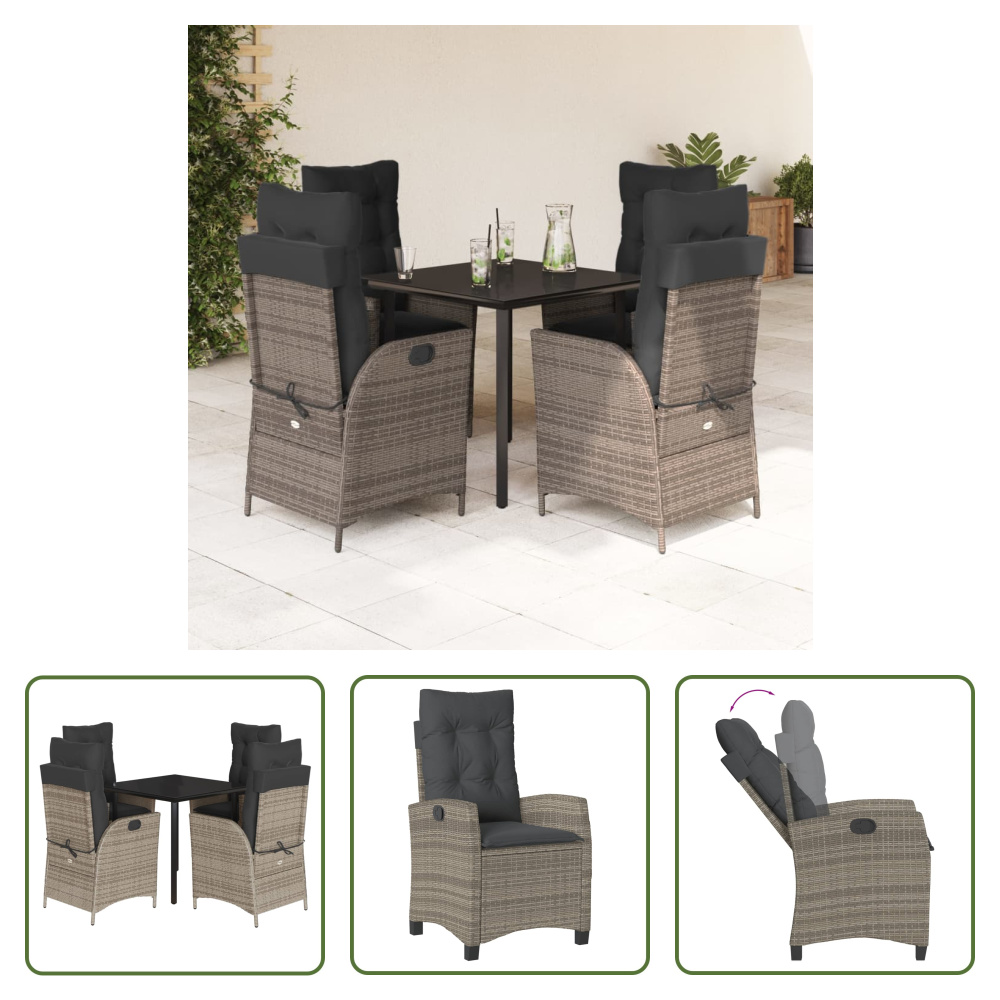 The Living Store 5-dielny záhradný jedálenský set s vankúšmi sivý polyratan