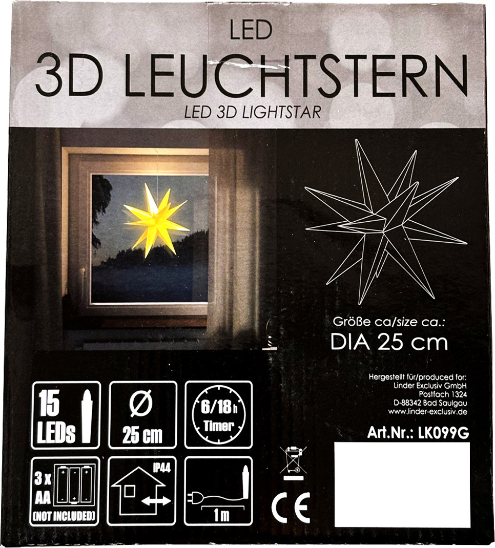 Mojawo LED Weihnachtsstern Gold Ø 25cm Stern Faltstern Innen und Aussen