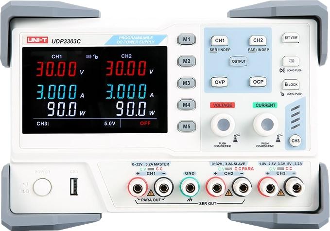 Laboratórny napájací zdroj UNI-T UDP3303C, 3-kanálový, RS232, 0...30 V, 0...3 A, 195 W