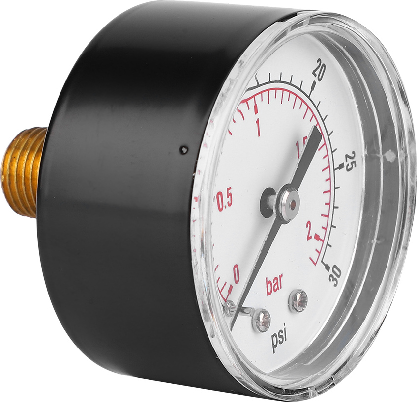 Tlakomer 50 mm Dial 1/4 BSPT zadné pripojenie pre vzduch vodu olej plyn (0-30PSI 0-2Bar)