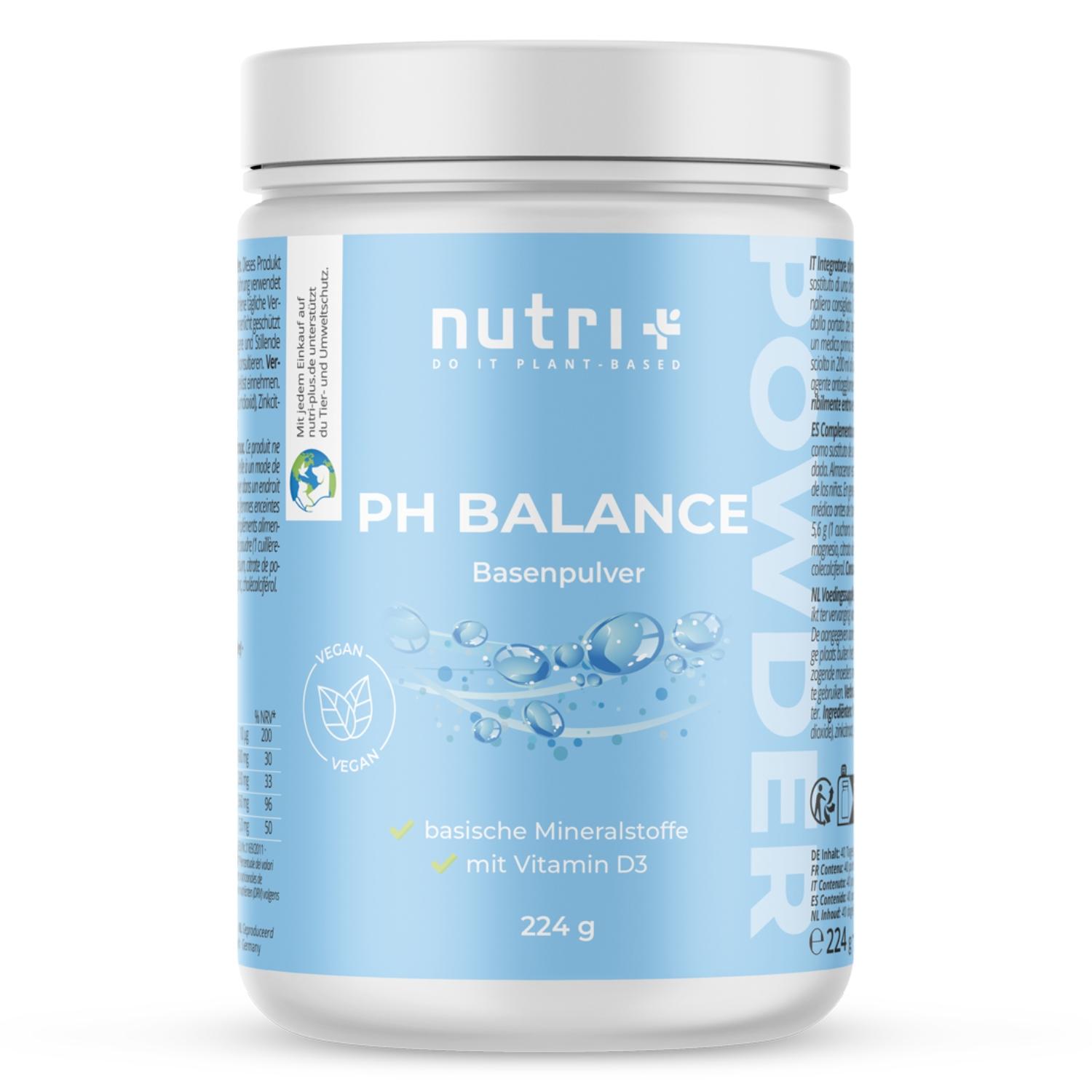 Nutri-Plus nutri+ Basenpulver - PH Balance für Säure-Basen-Haushalt - 224 g Pulver mit Zink