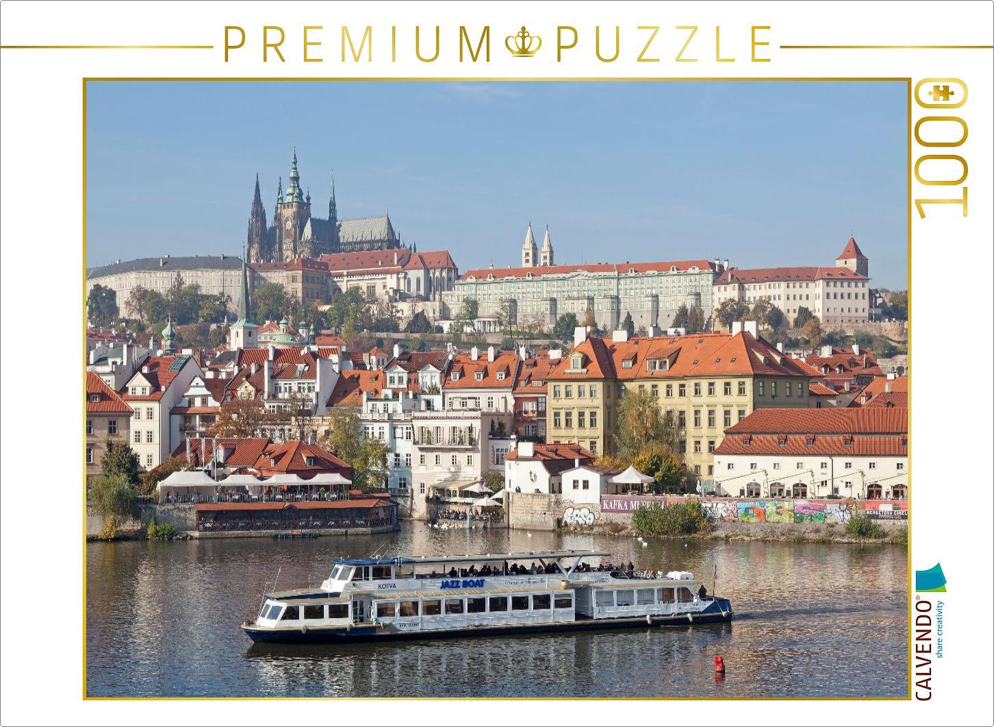 CALVENDO Puzzle Prager Burg und Moldau | 1000 Teile Lege-Größe 64x48cm Foto-Puzzle für glückliche Stunden
