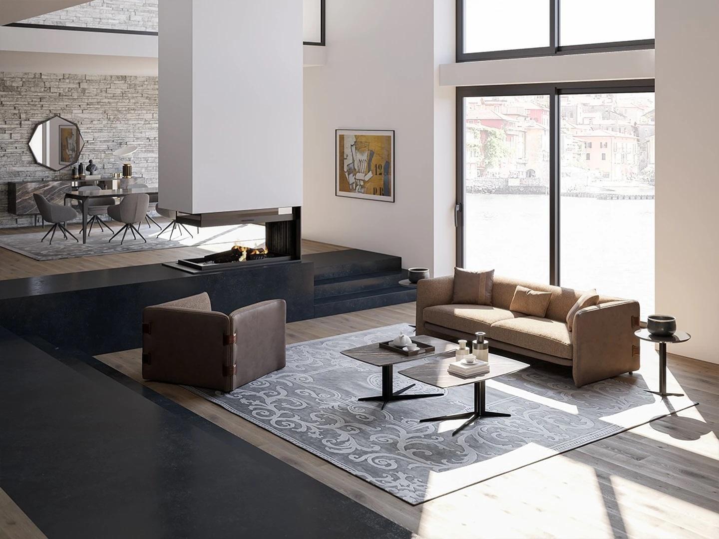 AEA Komplett Möbel 6tlg Modern Dreisitzer Sofa Luxus Sessel Holz 2x Couchtisch