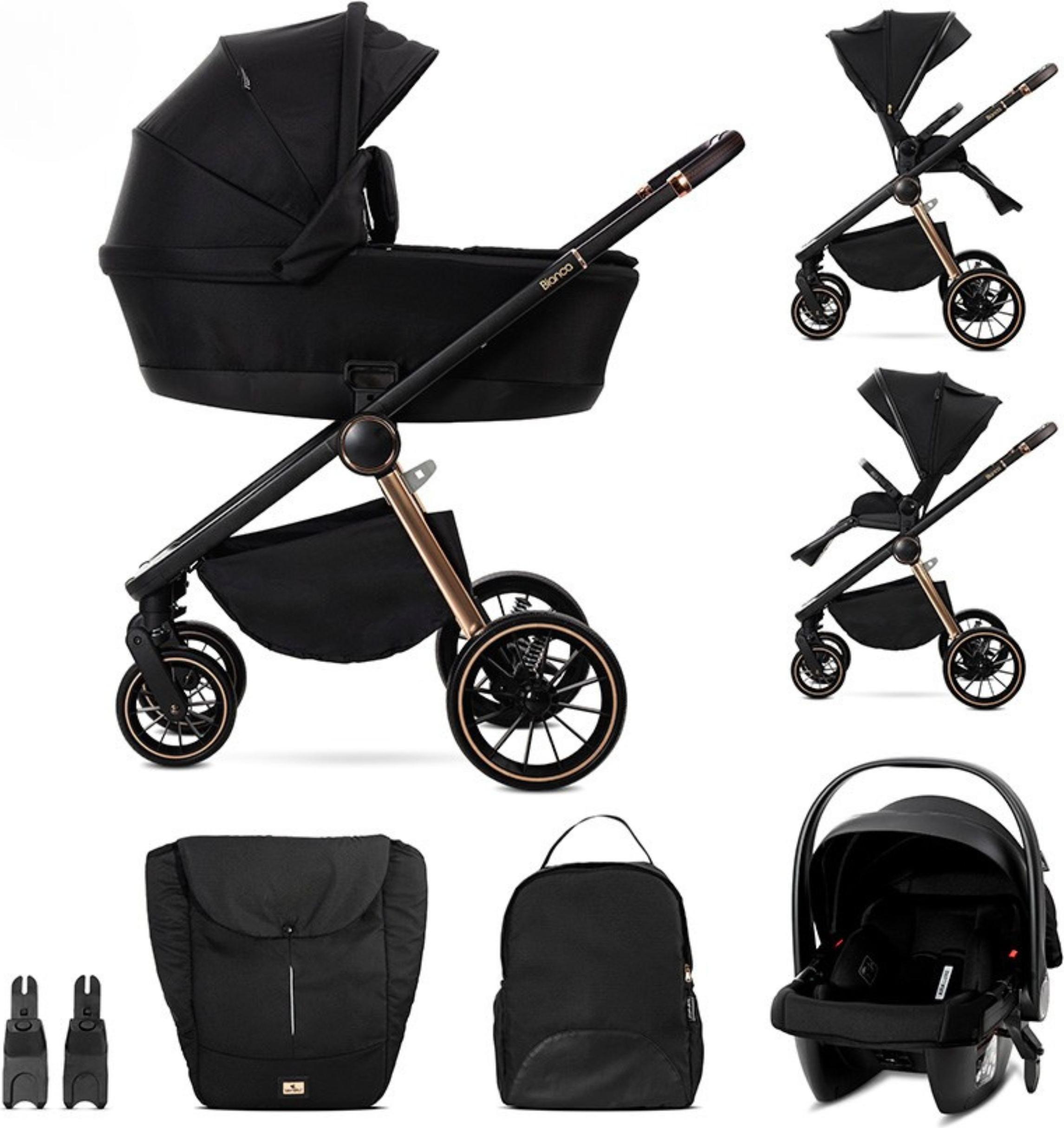 Lorelli BIANCA 3in1 Kombikinderwagen bis 22 kg – Babywanne (Anti-Reflux) + umsetzbarer Sportsitz + i-Size Babyschale ARIA LUXE 40–87 cm