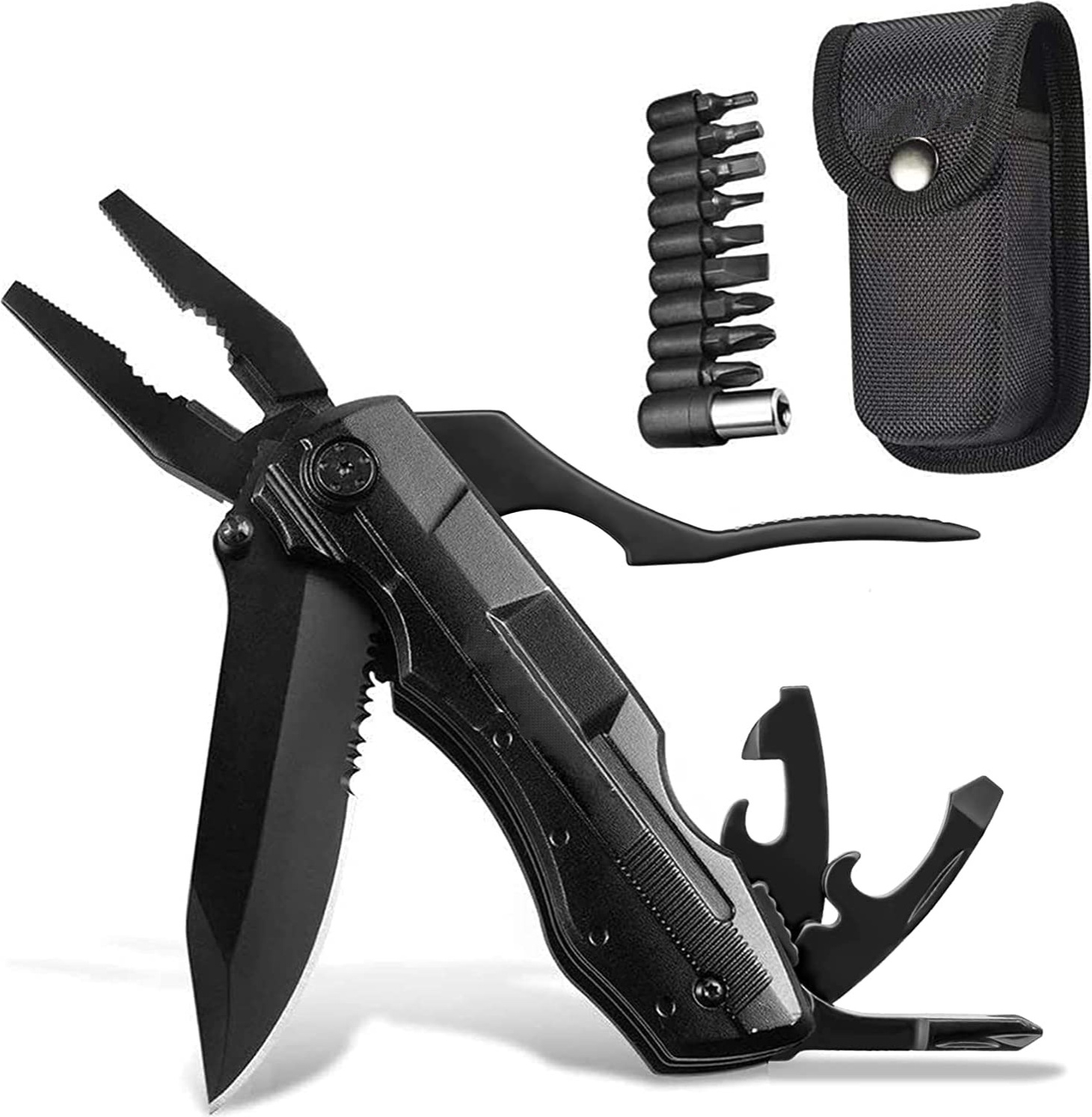 12-in-1 Multitool Aus Edelstahl – Faltbar Mit Hammer, Zange, Messer, Säge, Schraubendreher, Für Outdoor & Camping