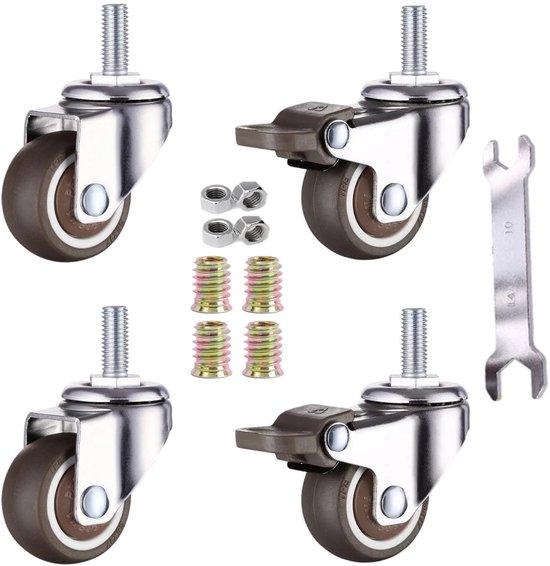 OEM Set aus 4 Drehrollen für Möbel, 50 mm, M10 x 25 mm Gewinde, mit Bremsfunktion bis 30 kg pro Rad, weiche Gummirollen (50 mm - mit Bremsfunktion) 2026