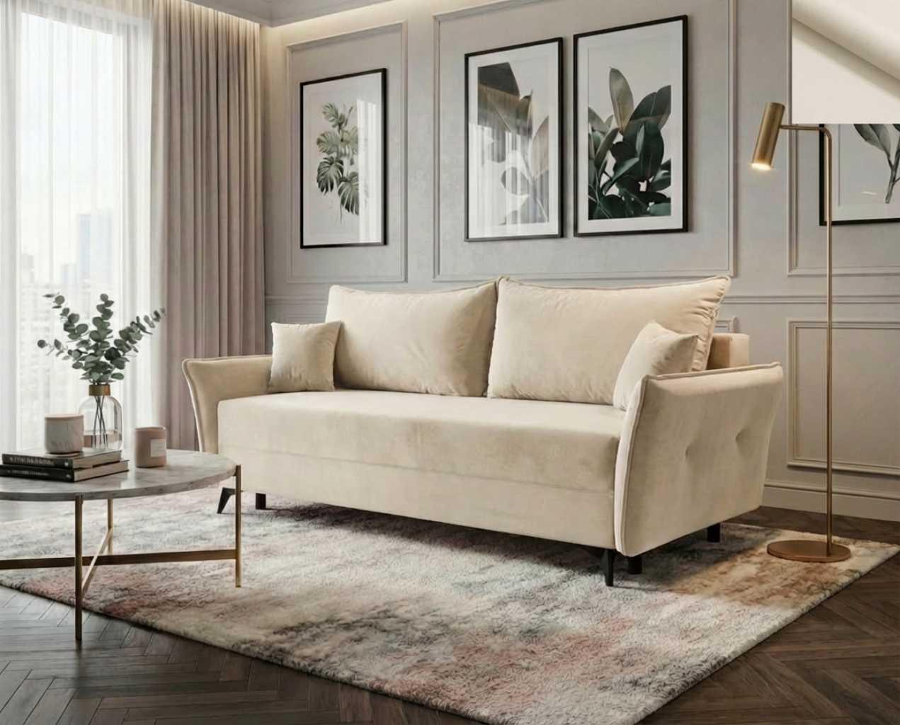 Ecksofa Cosoleto Nordelo mit Schlaffunktion, Stoff BLUVEL - BLUVEL - MILK 22, 105 x 260 x 95 cm. Bluvel-22 Milk