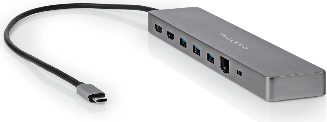 Viacportový adaptér USB | USB 3.2 Gen 1 | USB-C? Konektor | Micro SD / zásuvka RJ45 / SD / 2x HDMI? / 2x USB-C? / 3x USB-A zásuvka | 0,40 m | Okrúhly | Pozlátený | TPE | Antracit | Krabička