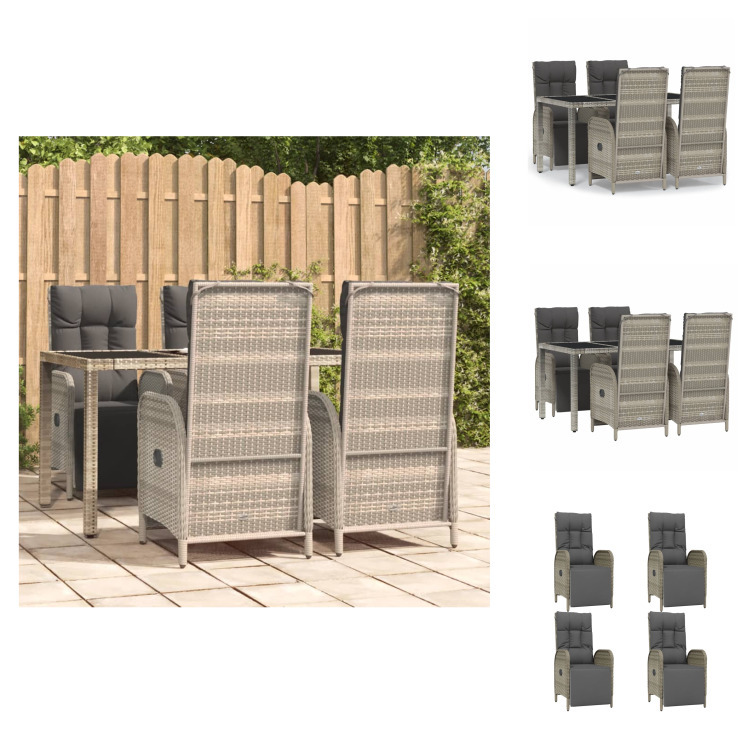 vidaXL 5-dielny záhradný jedálenský set s vankúšmi sivý polyratan - Záhradný nábytok sety