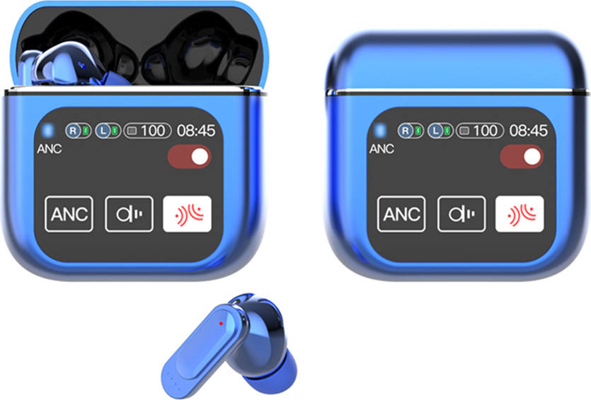 Douself Touchscreen-Bluetooth-Headset, kabelloses In-Ear-Stereo-Headset, BT5.4, ANC aktive Geräuschunterdrückung, ENC Umgebungsgeräuschunterdrückung, blau