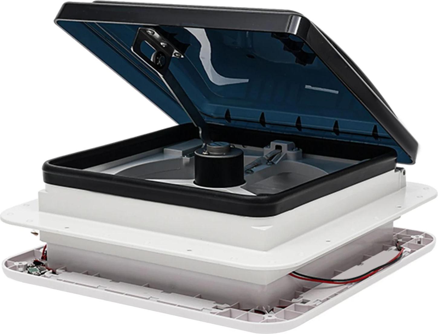 Ventilátor na strešný poklop obytného automobilu, 10-lopatkový prívodný/odvodný ventilátor, obojsmerné prúdenie vzduchu, sieťka proti hmyzu, tmavozelený