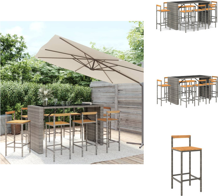 vidaXL 9-dielny záhradný barový set sivý polyratan a masívne drevo akácie - Záhradné nábytkové sety