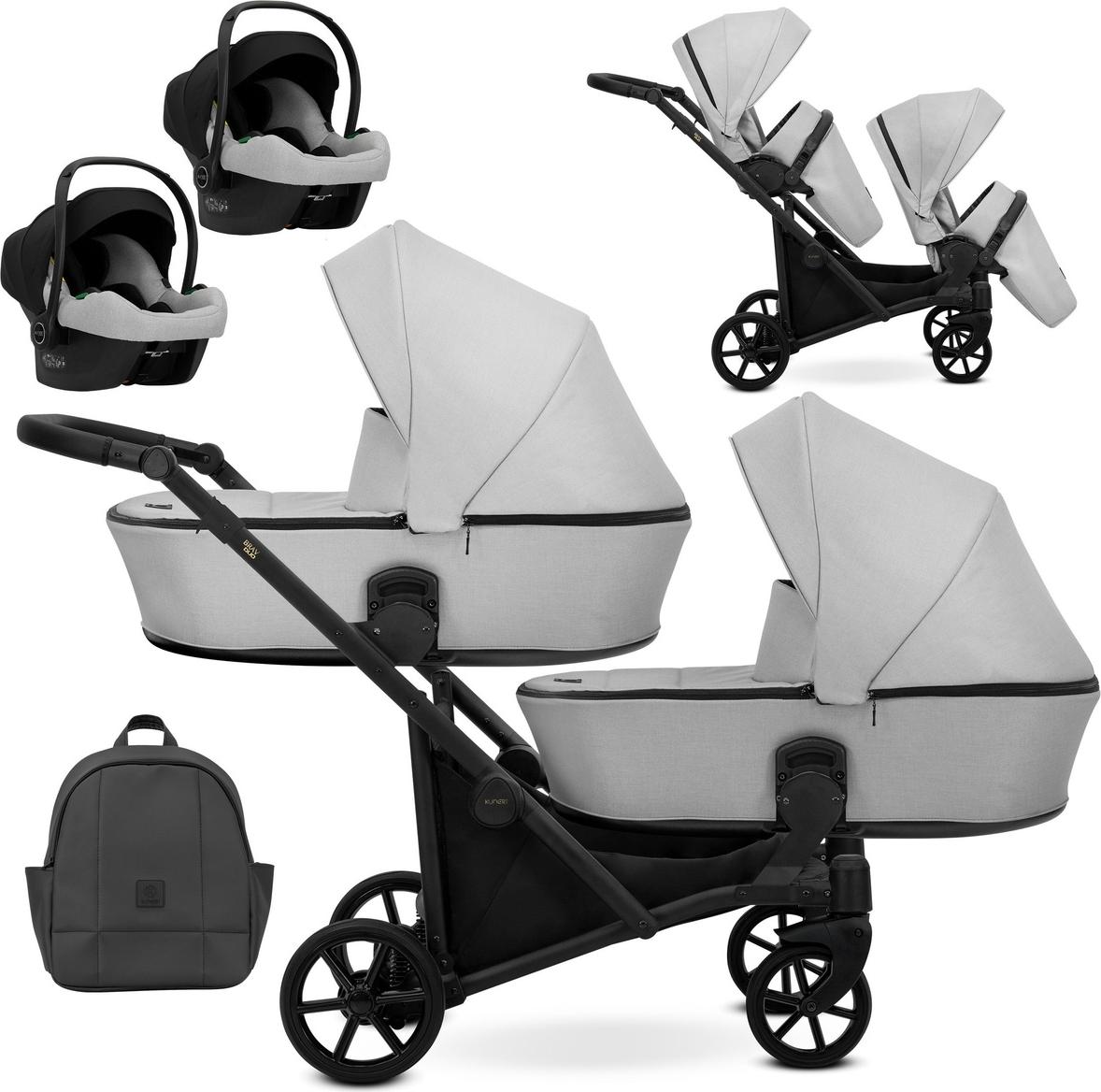 Kunert BRAV DUO 3 in 1 Doppelkinderwagen mit 2x Cosmo Babyschalen in Grau