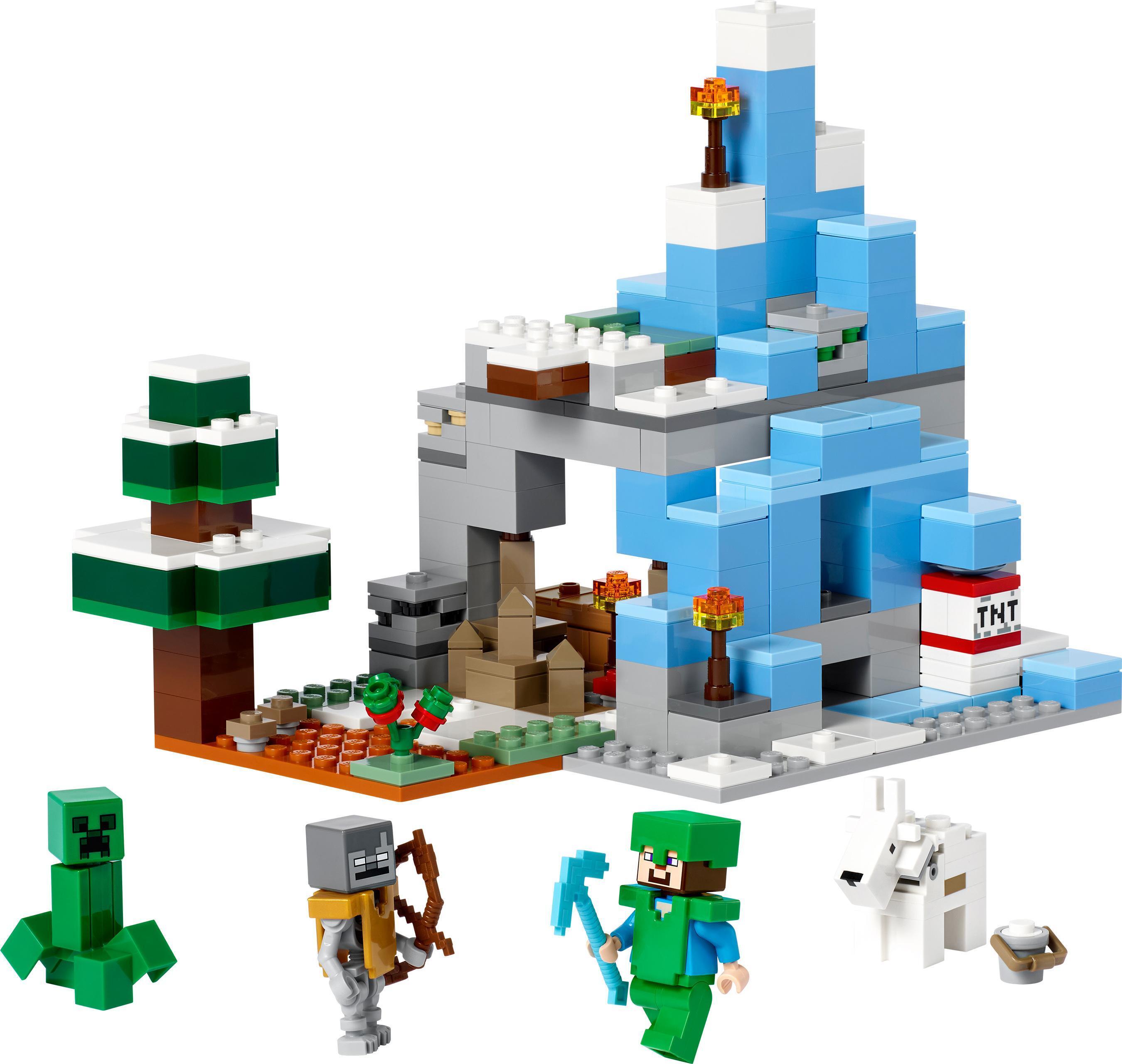 LEGO 21243 Minecraft Die Vereisten Gipfel, Set mit Steve-, Creeper- und Ziegen-Figuren, eisiges Biom und Höhle, Videospiel, Spielzeug mit Zubehör
