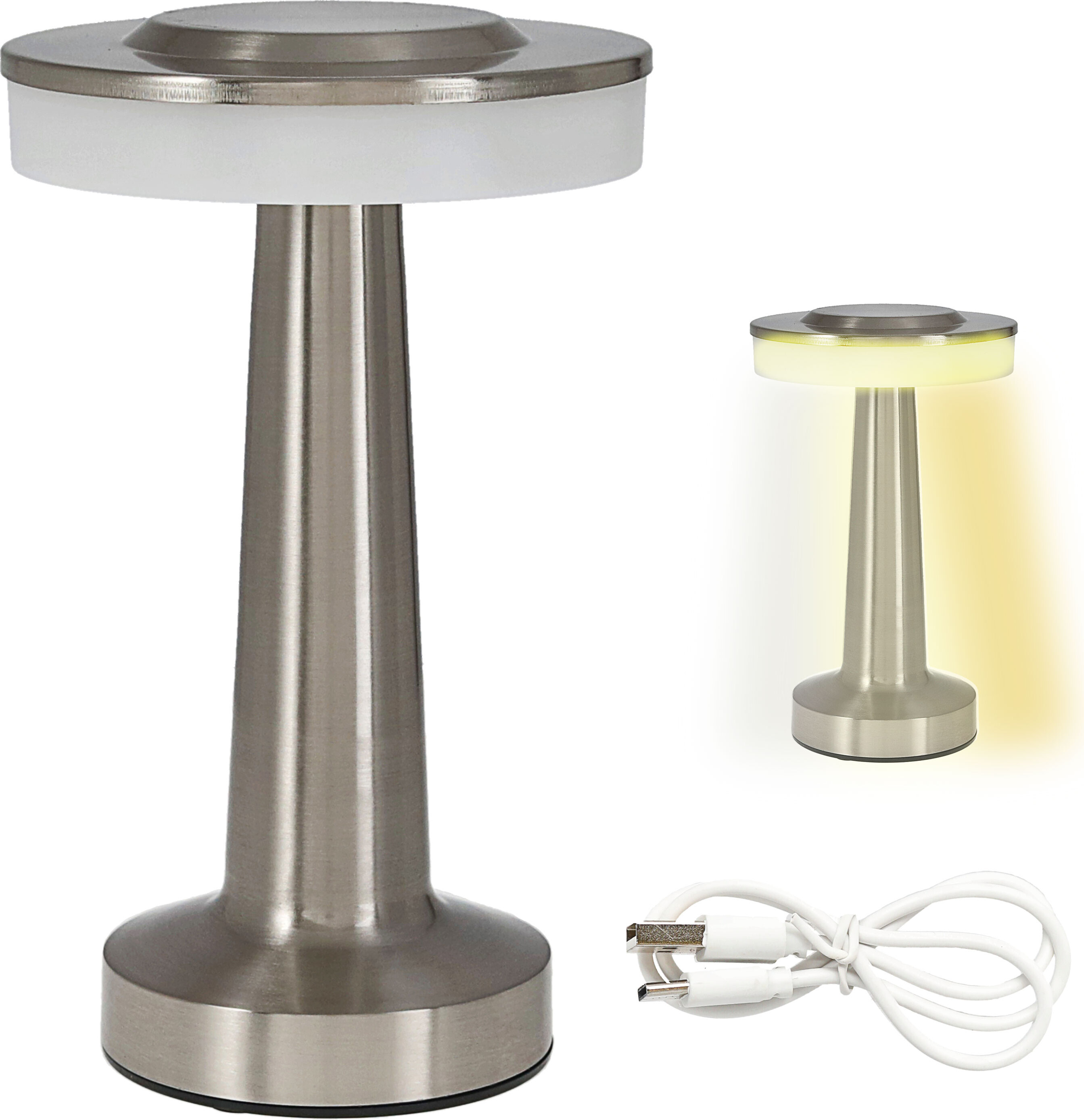 Cepewa LED Tischleuchte 'Lille' silber 24 LEDs 12x21cm kalt-/warm-/reinweiss Eisen 20 Lumen USB Ladefunktion Touchfunktion stufenlos dimmbar Tischbeleuchtung
