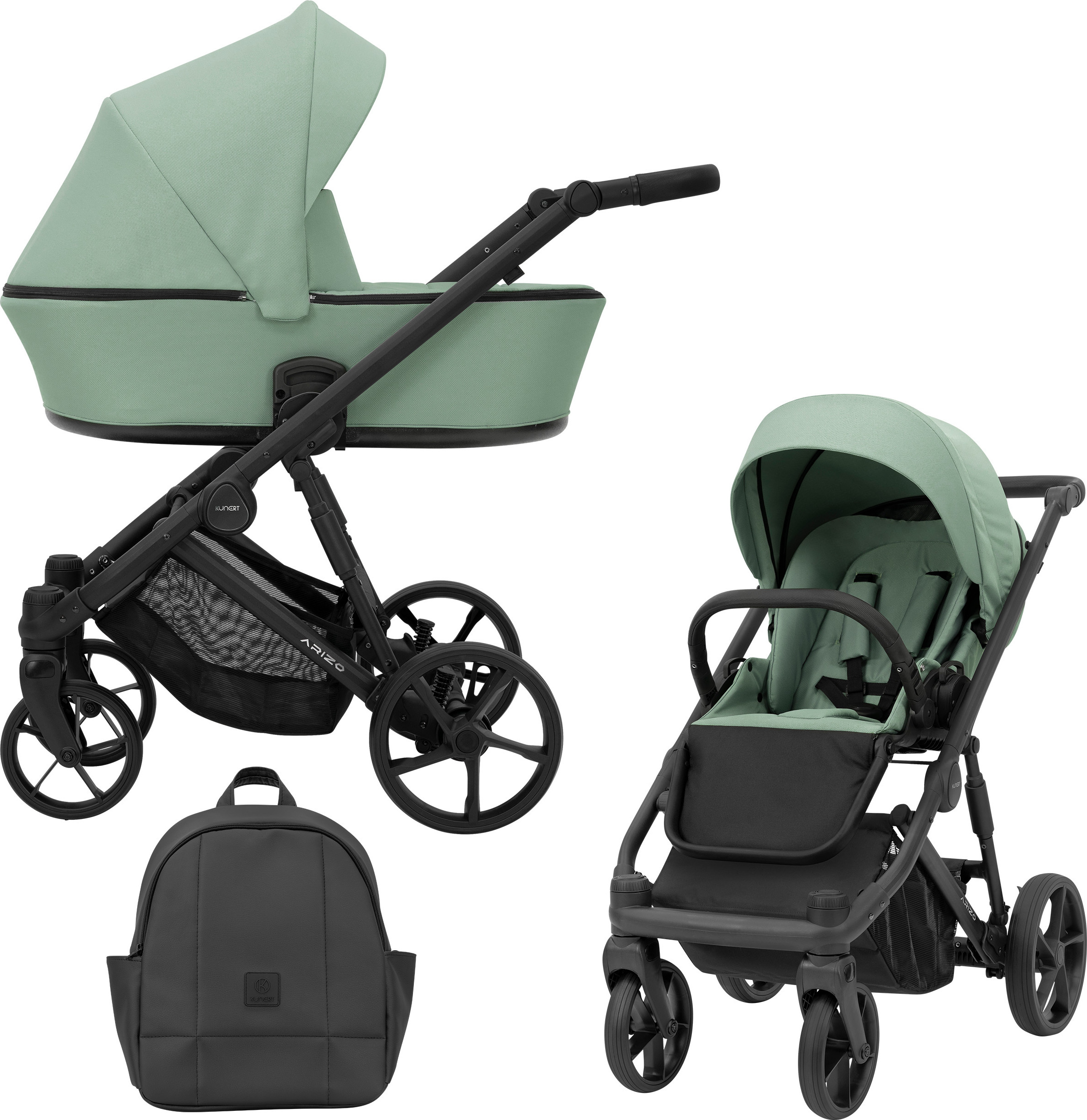 Kinderwagen ARIZO Sportwagen Babywagen Babyschale Komplettset Kinder Wagen Set 2 in 1 (Mint, Rahmenfarbe: Schwarz)