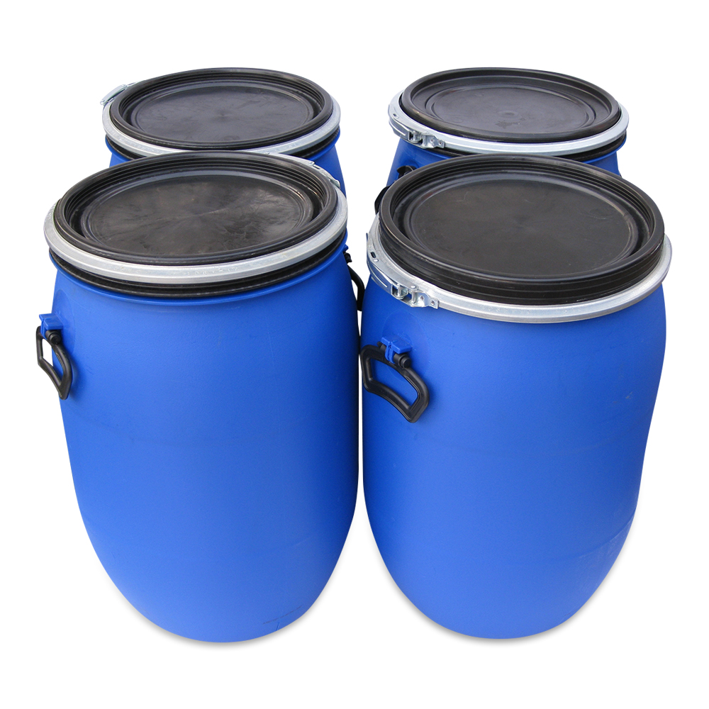 3 x 60 Liter Fass Tonne Behälter mit Deckel und Spannring dicht verschließbar. 
