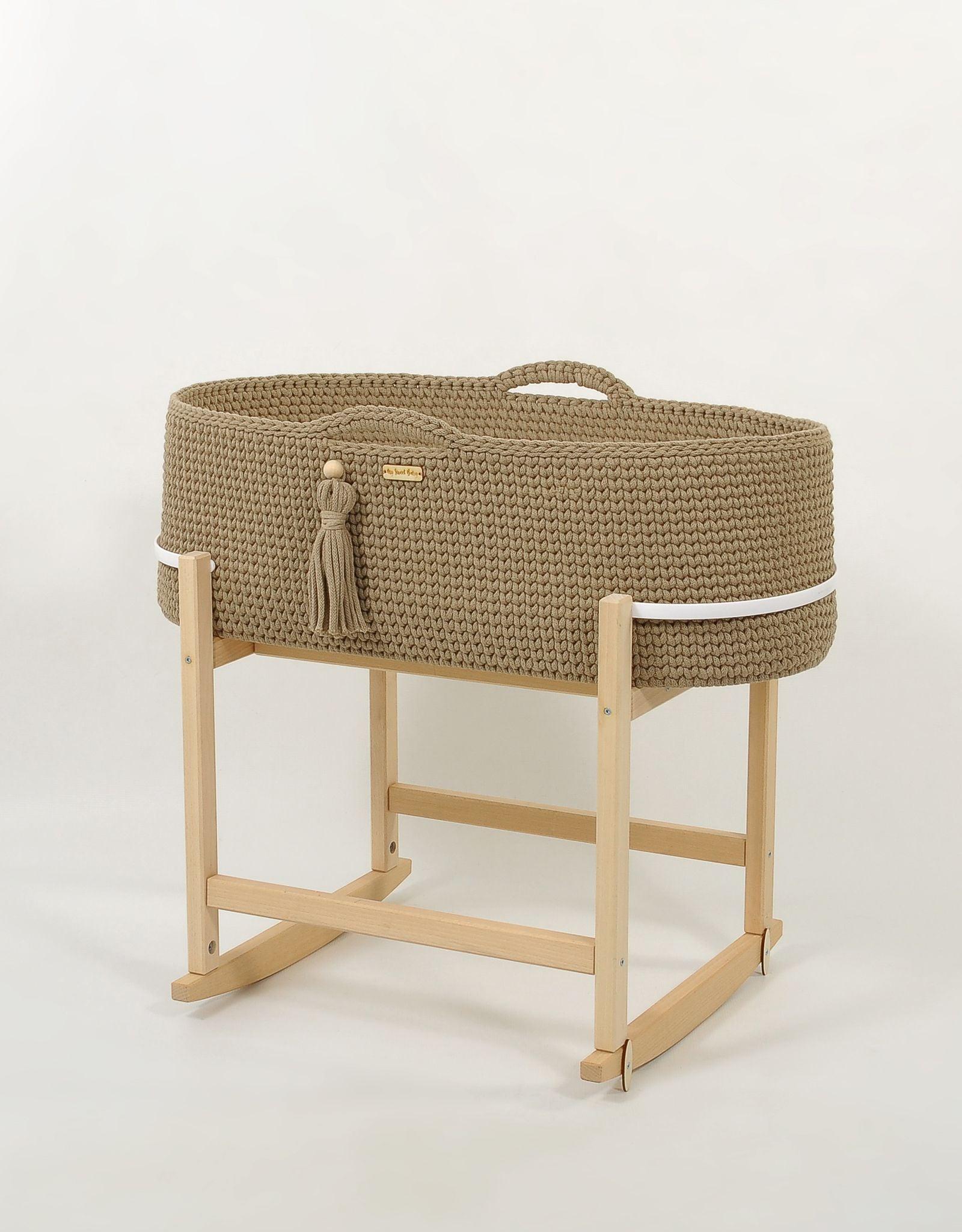 BellaFurn Handgefertigter Boho Wiegmand – Babykorb aus Baumwolle mit Schaukel – antibakterielle Matratze KOSZ-BOHO-KOLYSKA/470