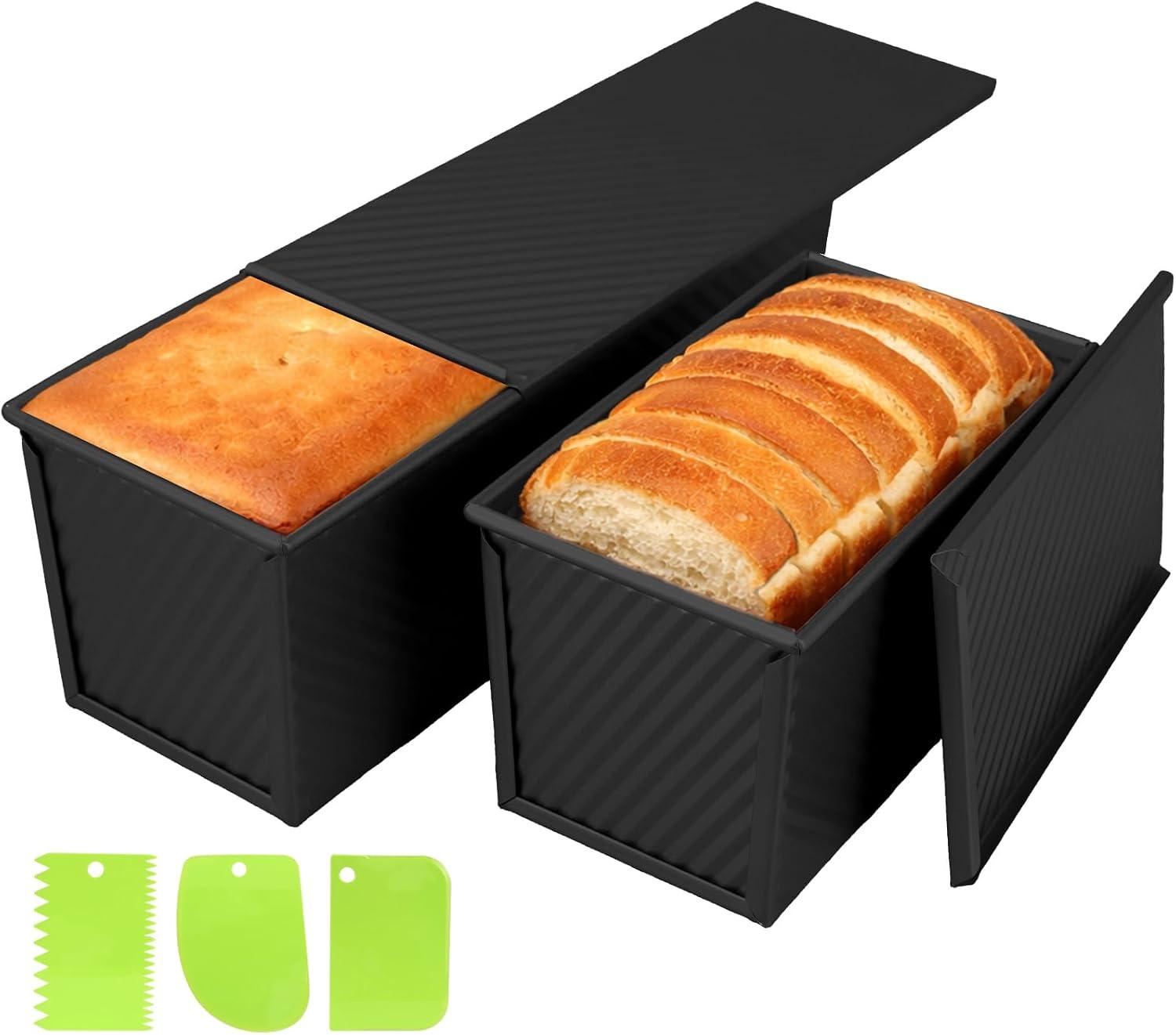 Markenlos Toastbrot-Backformen mit Deckeln im 2er-Set (1000g & 450g), Kastenformen aus schwarzem Kohlenstoffstahl mit Antihaftbeschichtung und 3 Teigschabern, Toastbrotformen für Sandwiches und Brioche 2026