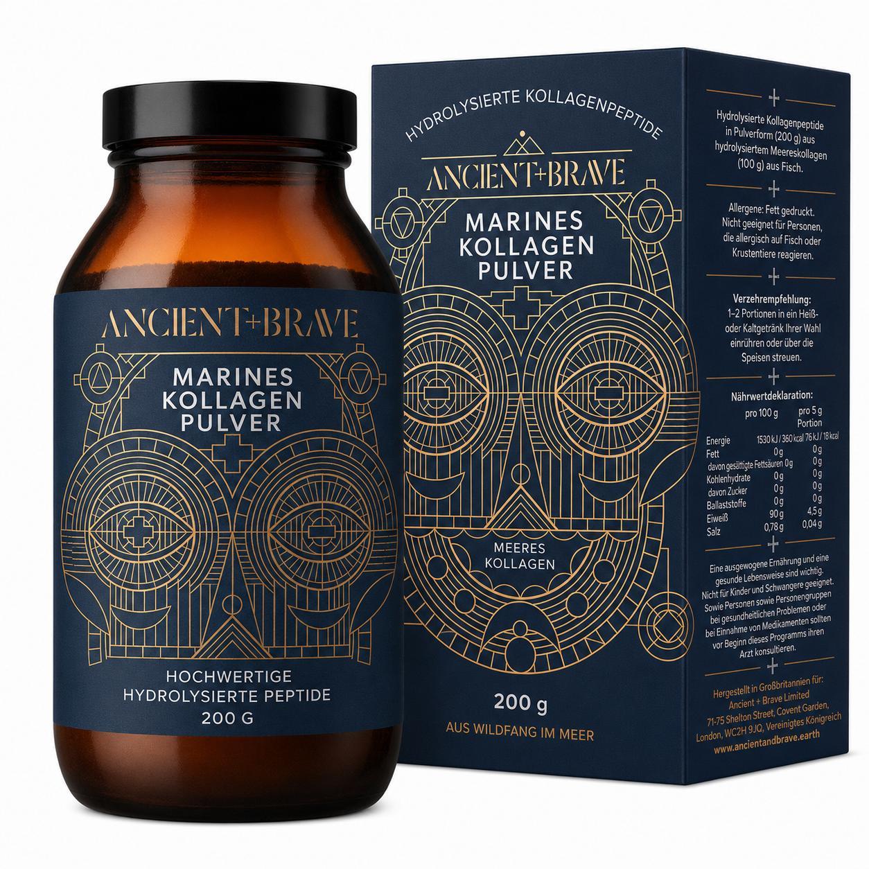 Ancient+Brave Ancient + Brave Wild Collagen Pulver 200 g – Marines Kollagenhydrolisat aus Wildfang (Fisch) – Proteinquelle - 100% hydrolysiertes Kollagenpeptid