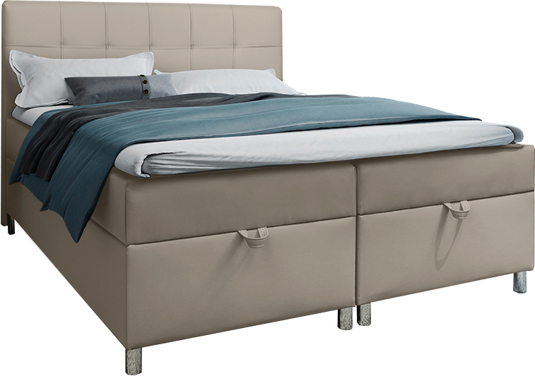 BETTSO Posteľ s pružinovým boxom a 2x podstavcom pod posteľ Čalúnená manželská posteľ s matracom a topperom Čalúnená posteľ do spálne Malabo 120x200cm Béžová