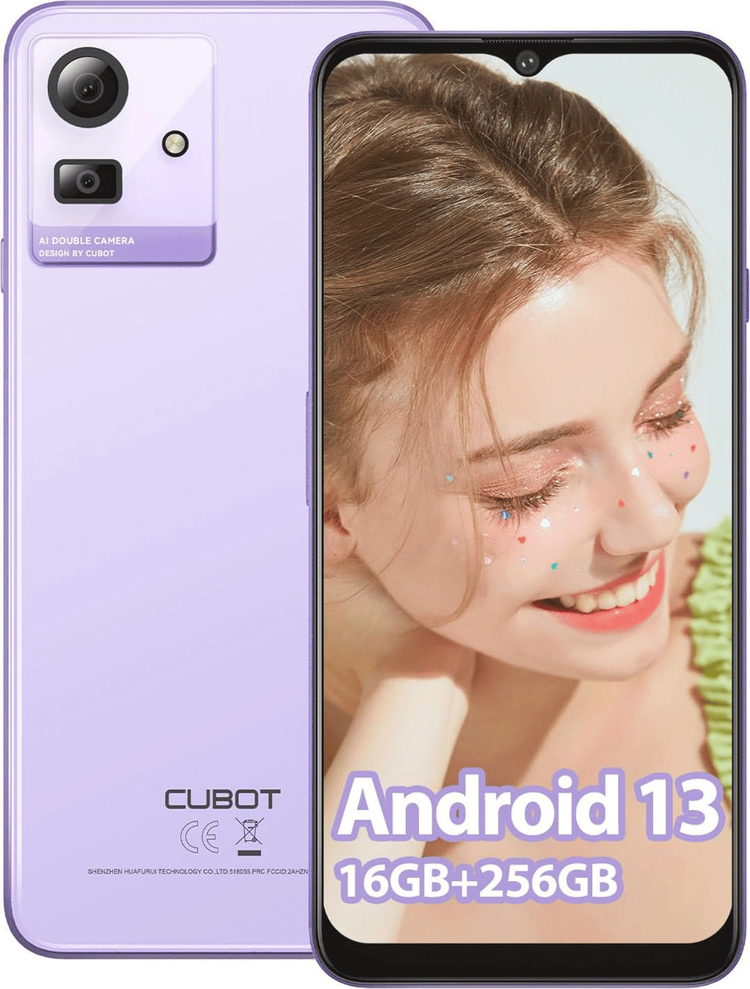 CUBOT NOTE 50 Mobilný telefón bez zmluvy 16GB+256GB/1TB Android 13 Smartphone 6,56" HD+ 90Hz, 5200mAh batéria, odtlačok prsta, GPS, NFC, OTG Fialová